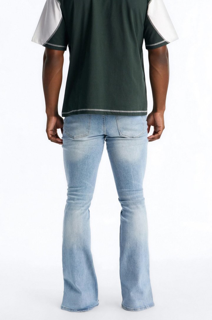 Upstanding Slit Stacked Skinny Flare Jean - Light Blue Wash