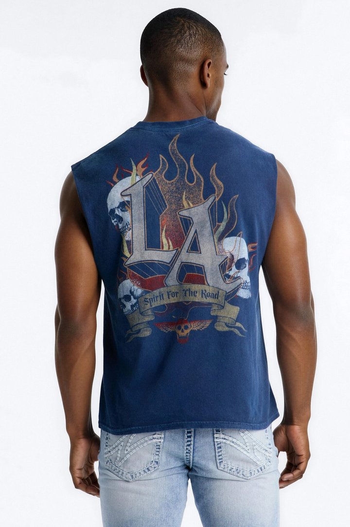 Spirit For The Road Vintage Muscle Tank Shirt - Navy