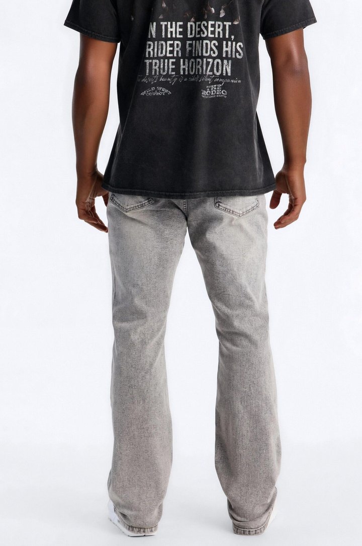 Stacked Skinny Slim Flare Acid Distressed Jeans - Grey