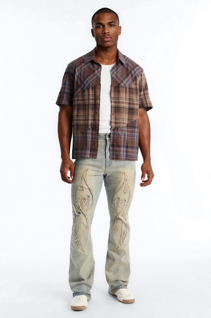 Stacked Skinny Flare Fringe Blade Jeans - Vintage Wash