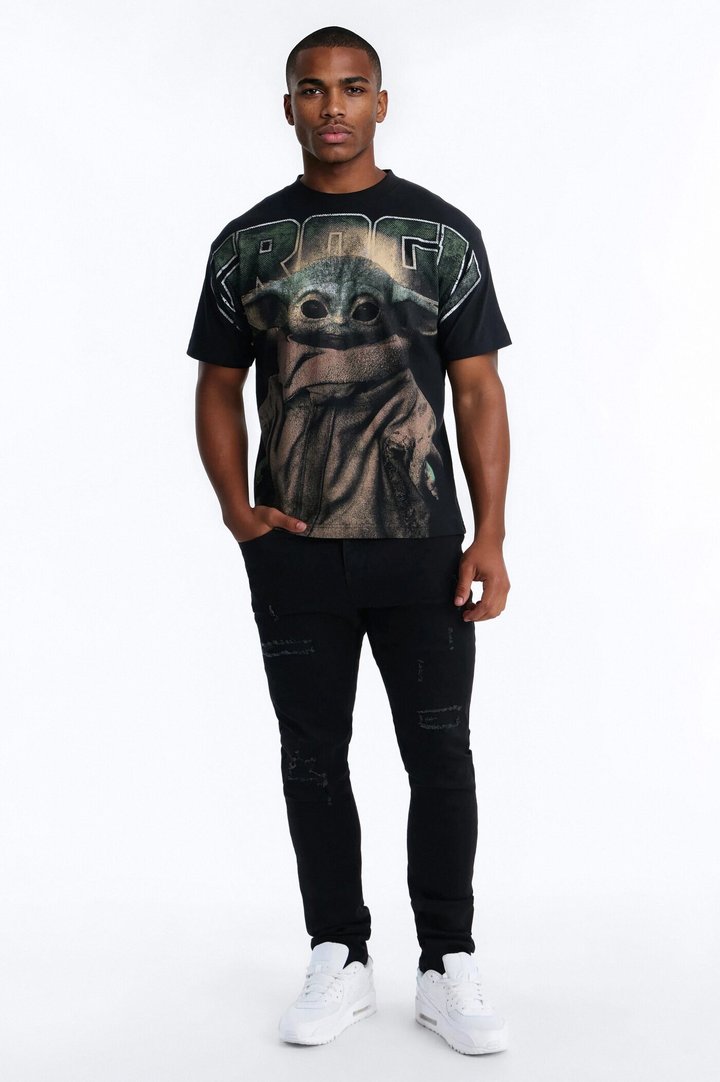 Star Wars Mandalorian Grogu Heavy Weight Boxy Short Sleeve Tee - Black