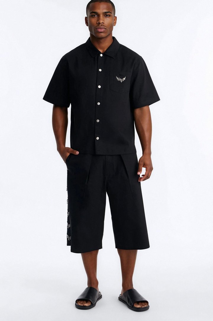 Relaxed Winged Viper Button Up Shirt - Black