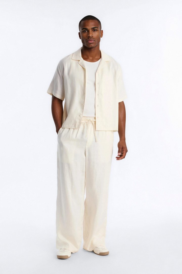 Cropped Wastelander Cuban Collar Button Up Shirt - Cream