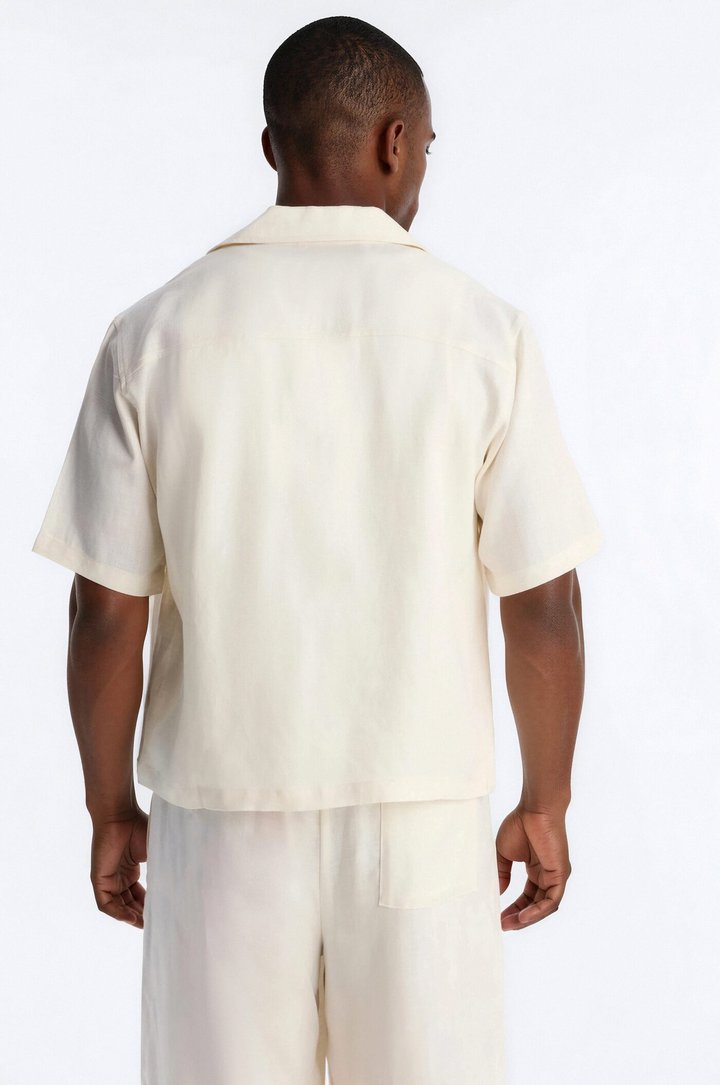 Cropped Wastelander Cuban Collar Button Up Shirt - Cream
