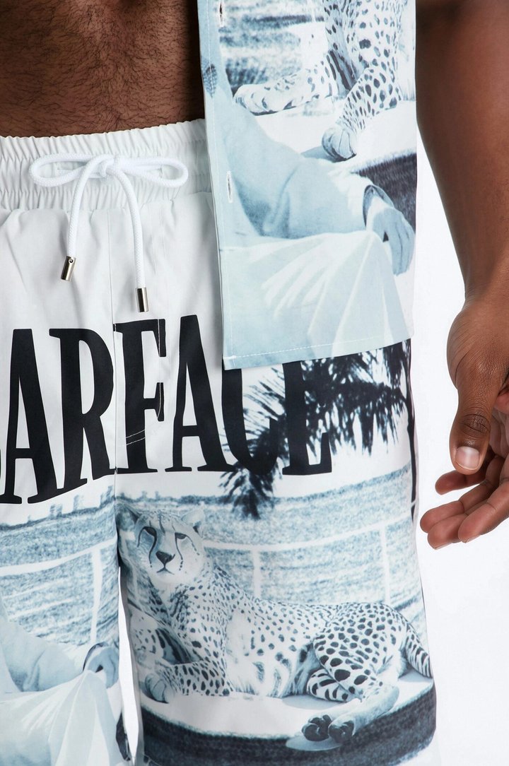 Scarface Poolside Photoreal Swim Trunk 7″ - White/Black