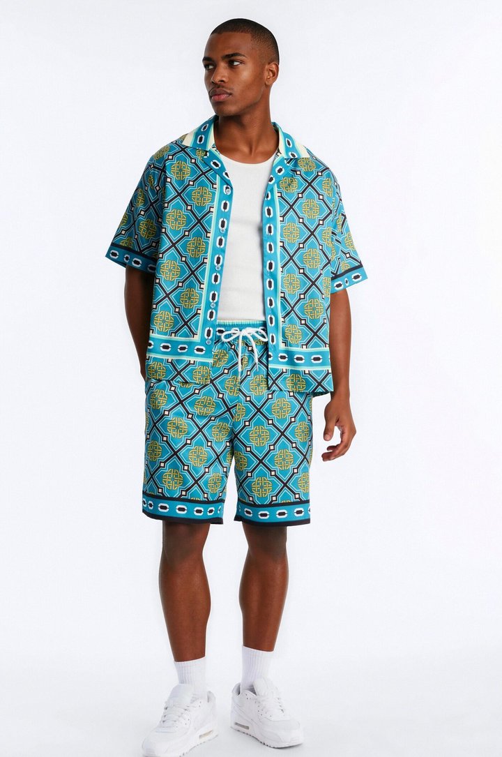 Royal Geometric Relaxed Short - Teal