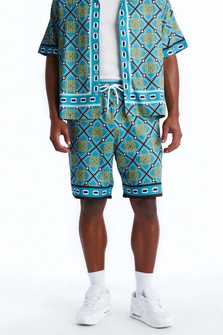 Royal Geometric Relaxed Short - Teal