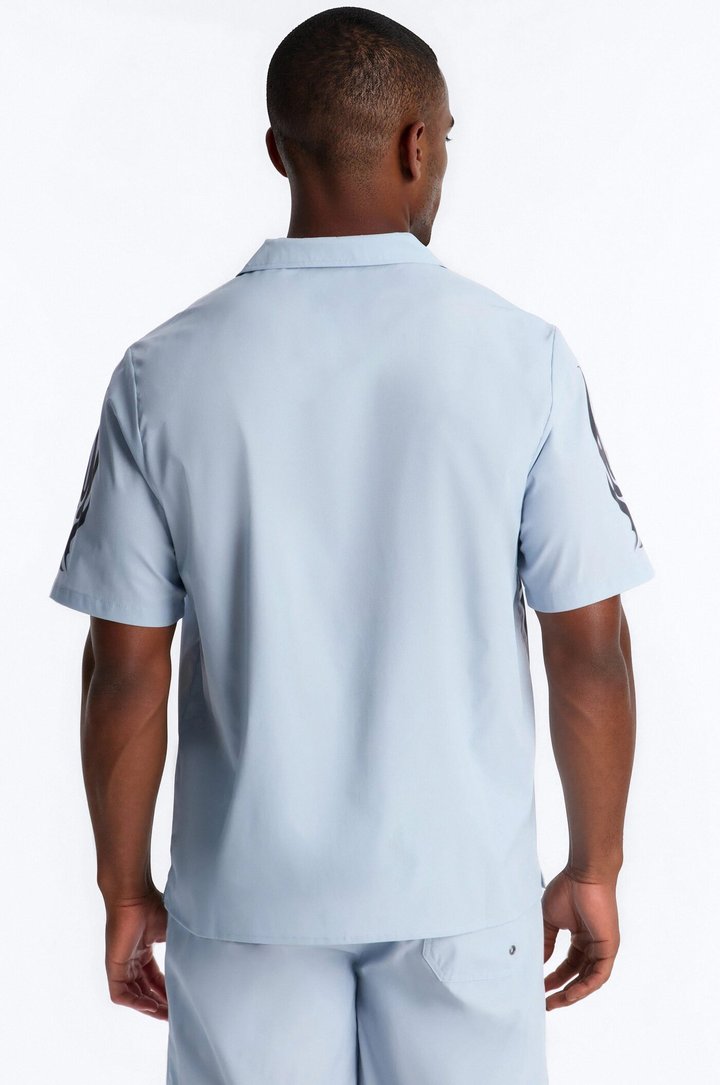 Relaxed Scarface Coast Cuban Collar Button Up Shirt - Light Blue