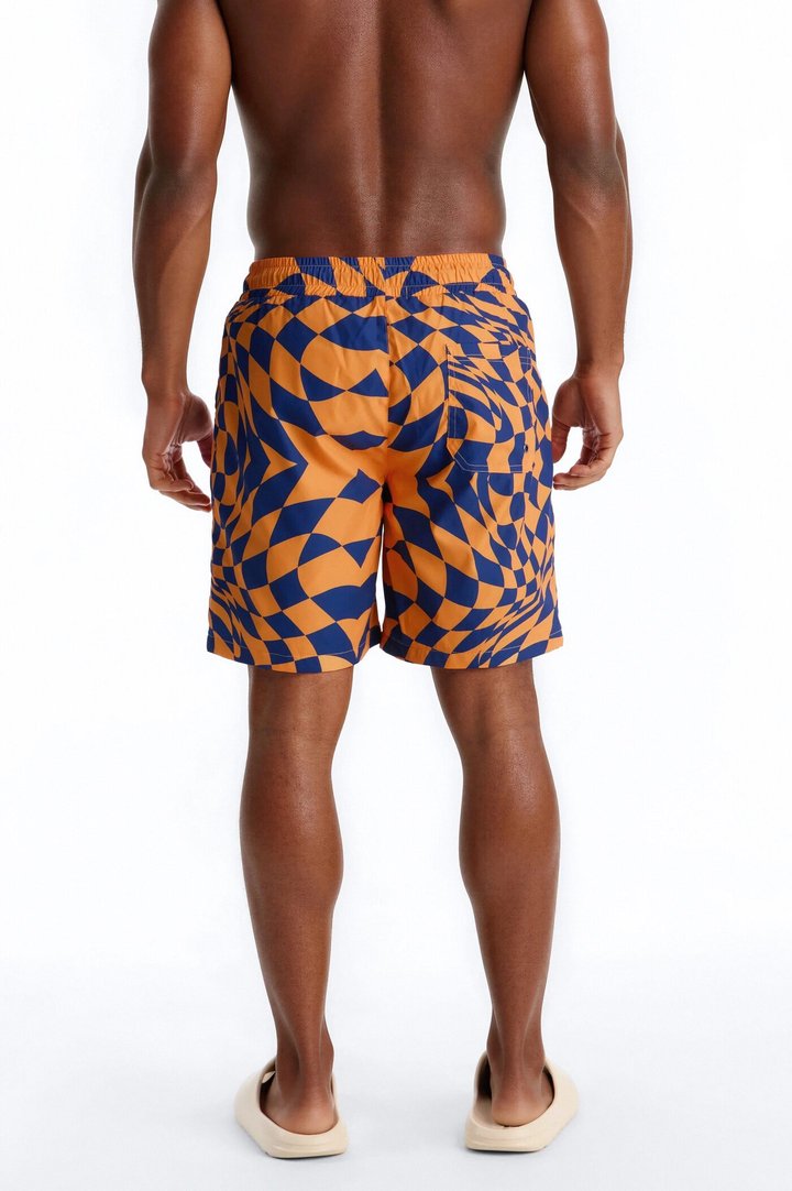 Checkered Daybreak Swim Trunk 7″ - Orange/combo