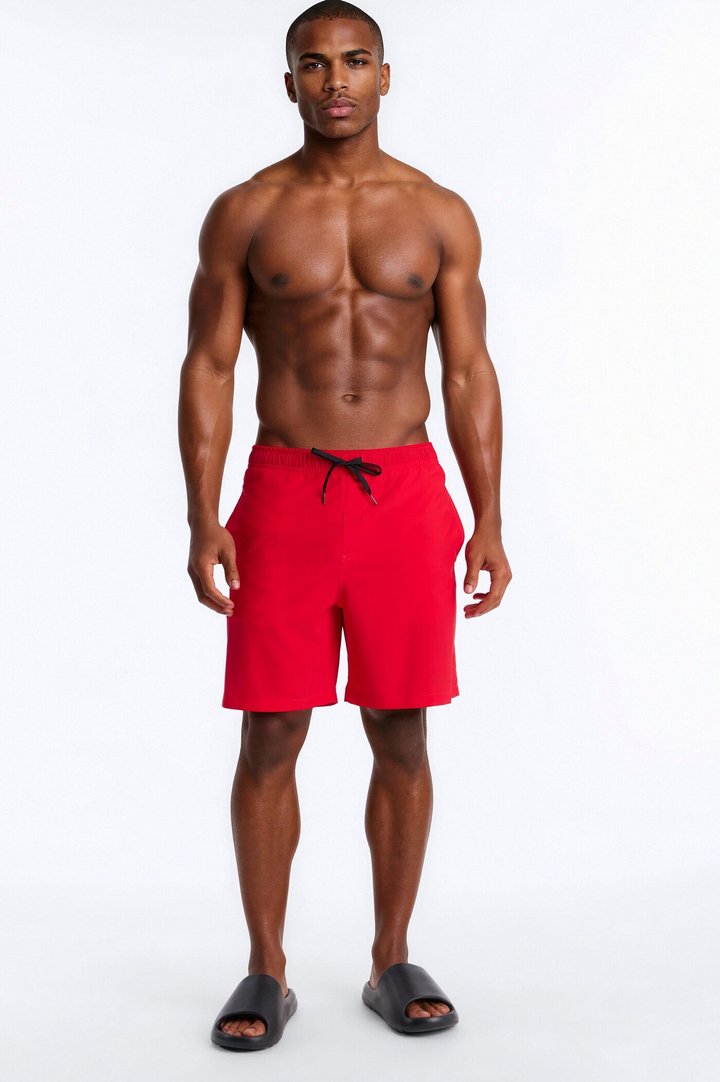 Water Reactive Lucky 8-Ball Reveal Swim Trunk 7″ - Red