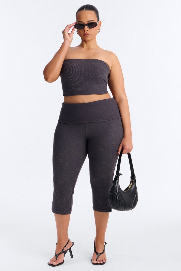 Reanna Strapless Ribbed Capri Set - Charcoal