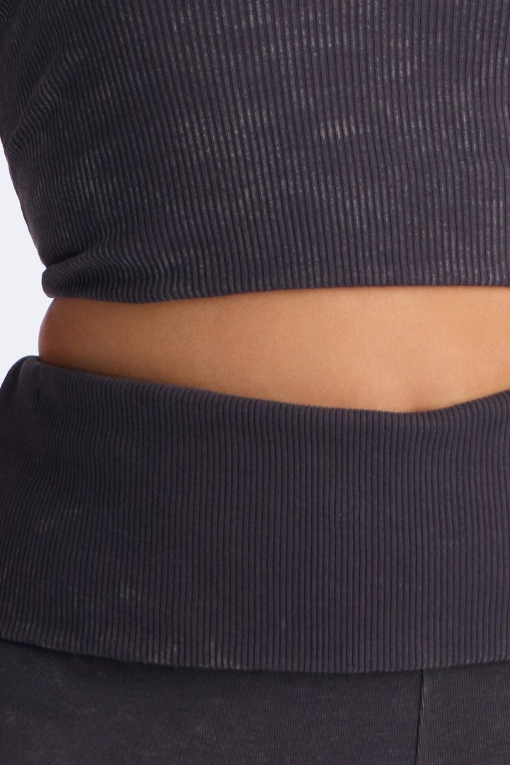 Reanna Strapless Ribbed Capri Set - Charcoal