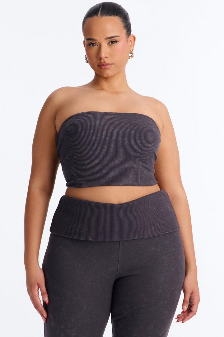 Reanna Strapless Ribbed Capri Set - Charcoal