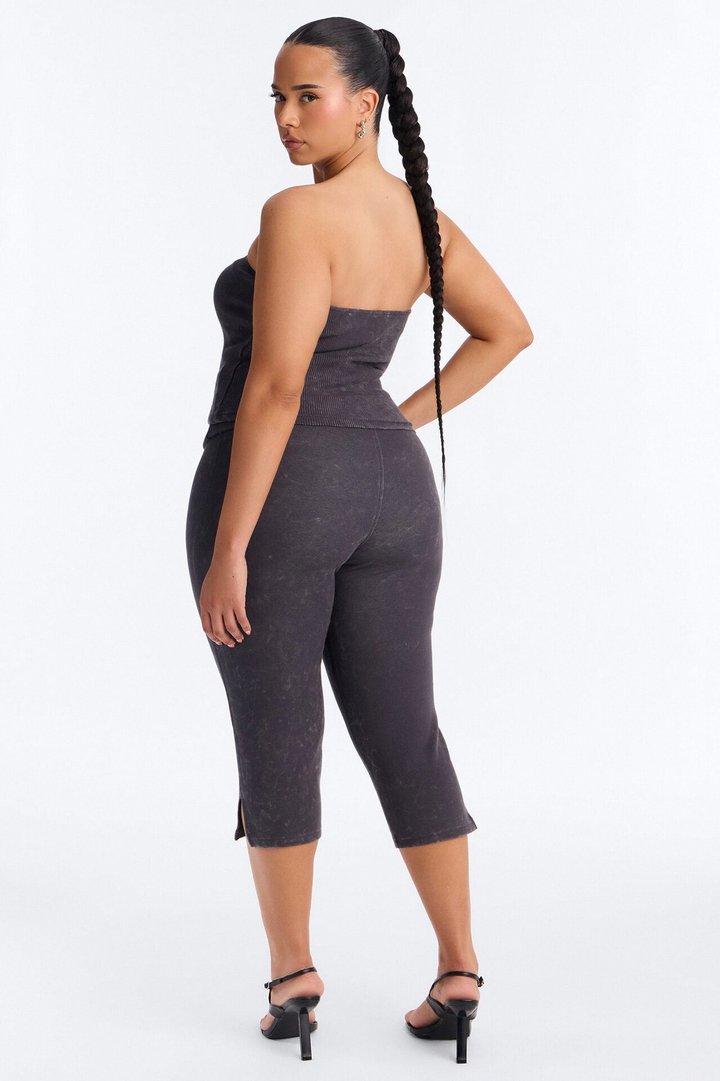 Reanna Strapless Ribbed Capri Set - Charcoal