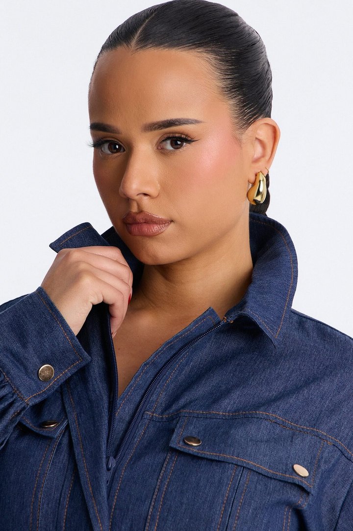 Nelly Belted Denim Romper - Dark Wash