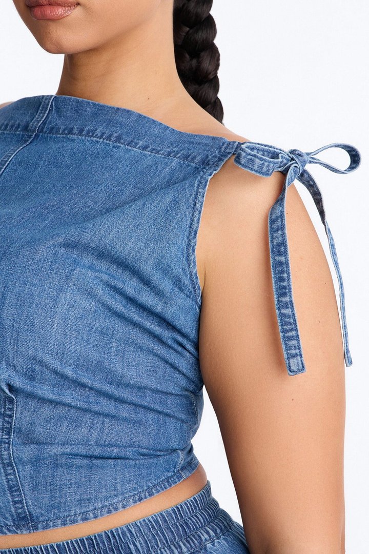 Brynn Off The Shoulder Wide Leg Denim Set - Medium Wash