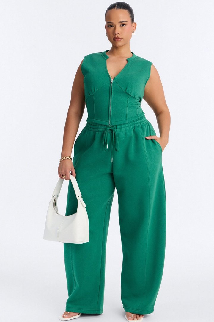Structured Fleece Barrel Leg Lounge Set - Kelly Green