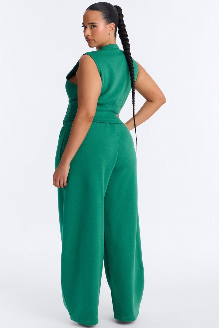 Structured Fleece Barrel Leg Lounge Set - Kelly Green