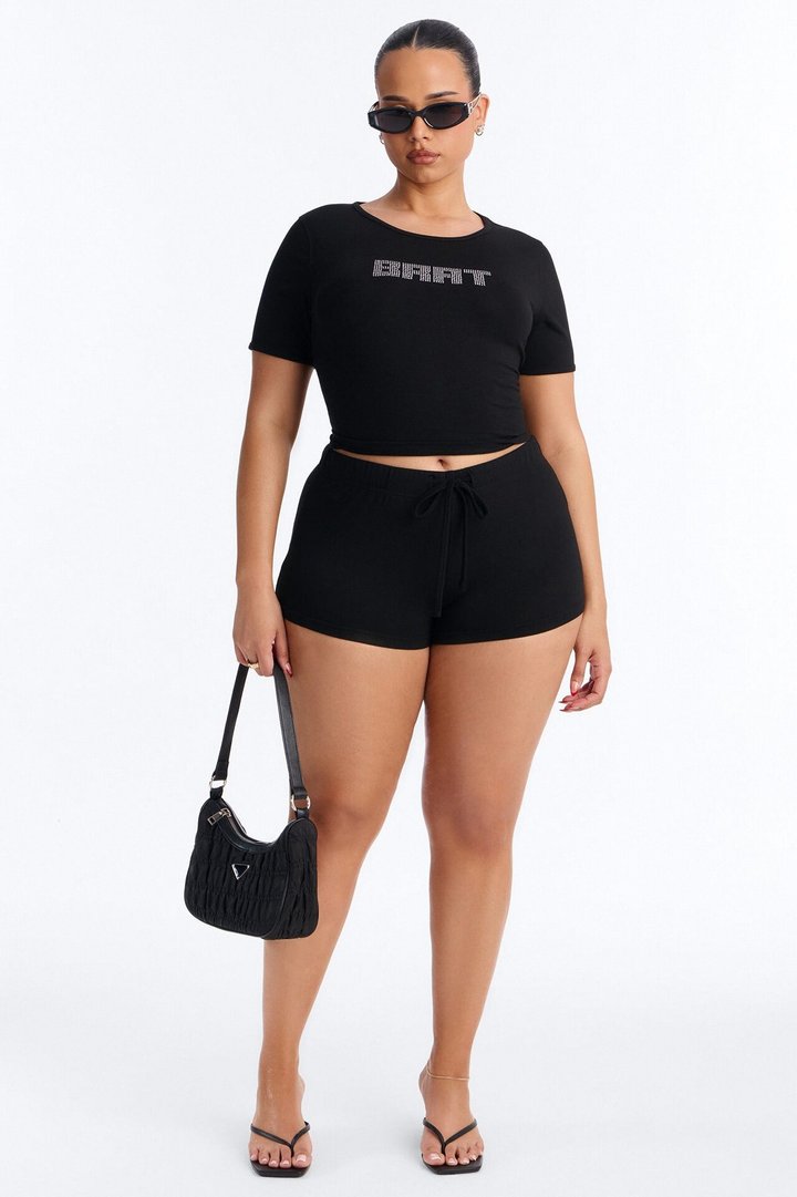 Brat Rhinestone Short Set - Black