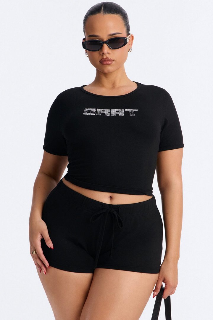 Brat Rhinestone Short Set - Black