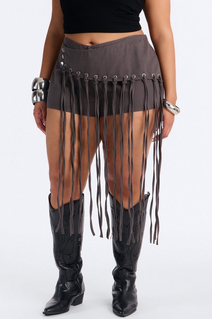 Leah Fringe Trim Micro Short - Charcoal