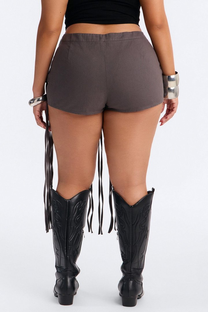 Leah Fringe Trim Micro Short - Charcoal