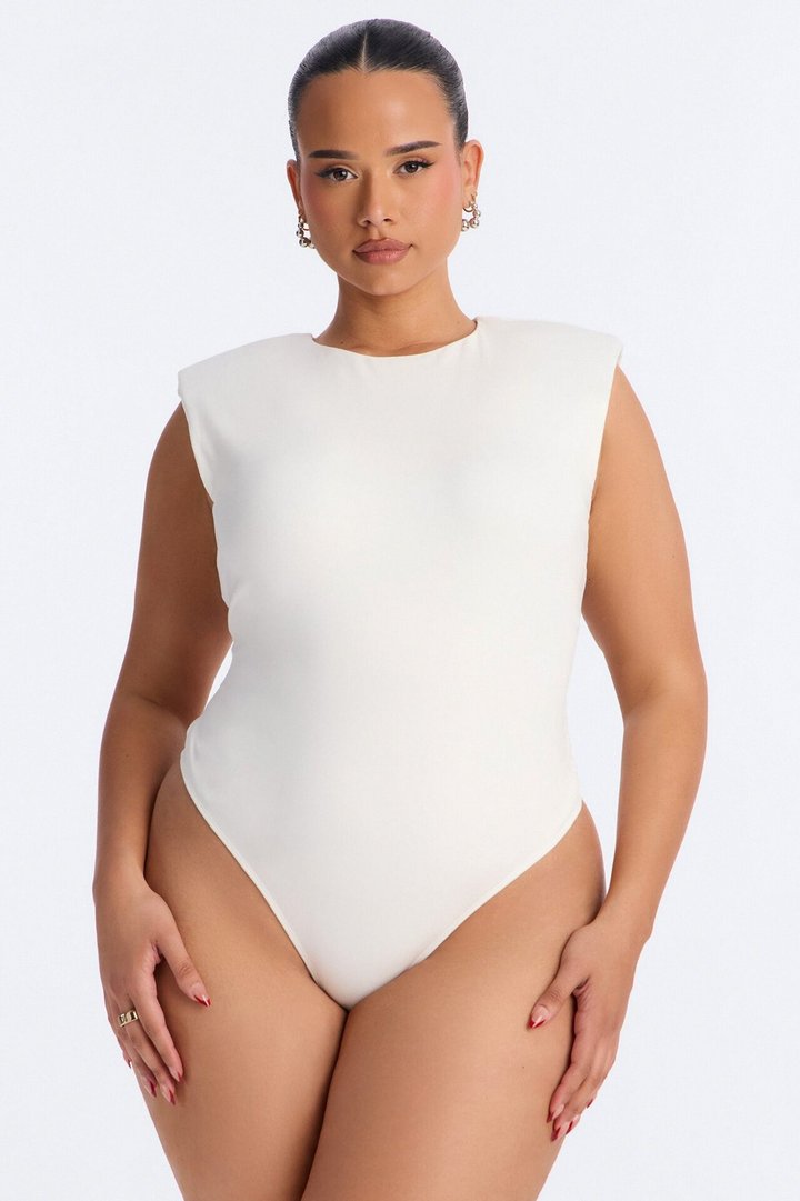 Owning It Shoulder Pad Sleeveless Bodysuit - White