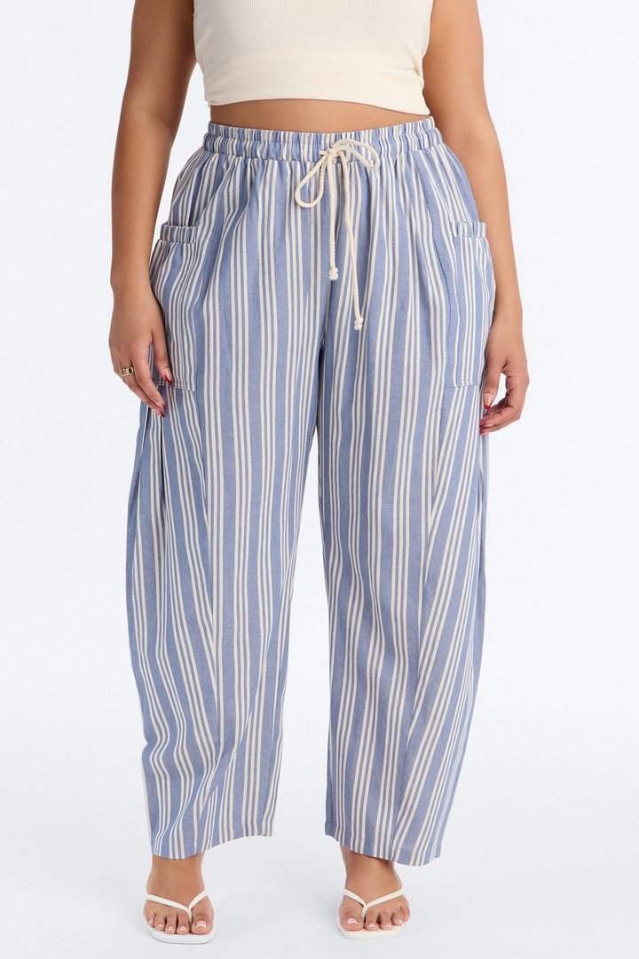 Coastal Barrel Leg Striped Pants - Blue