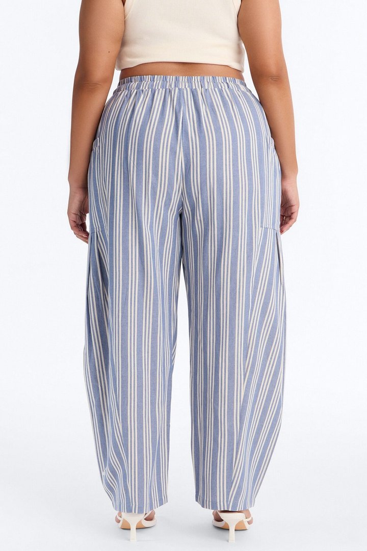 Coastal Barrel Leg Striped Pants - Blue