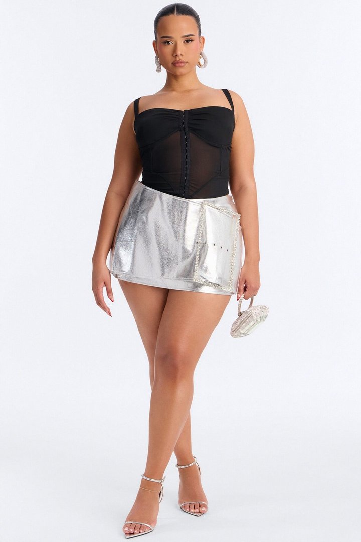 Lani Mesh Sweetheart Sleeveless Corset Top - Black