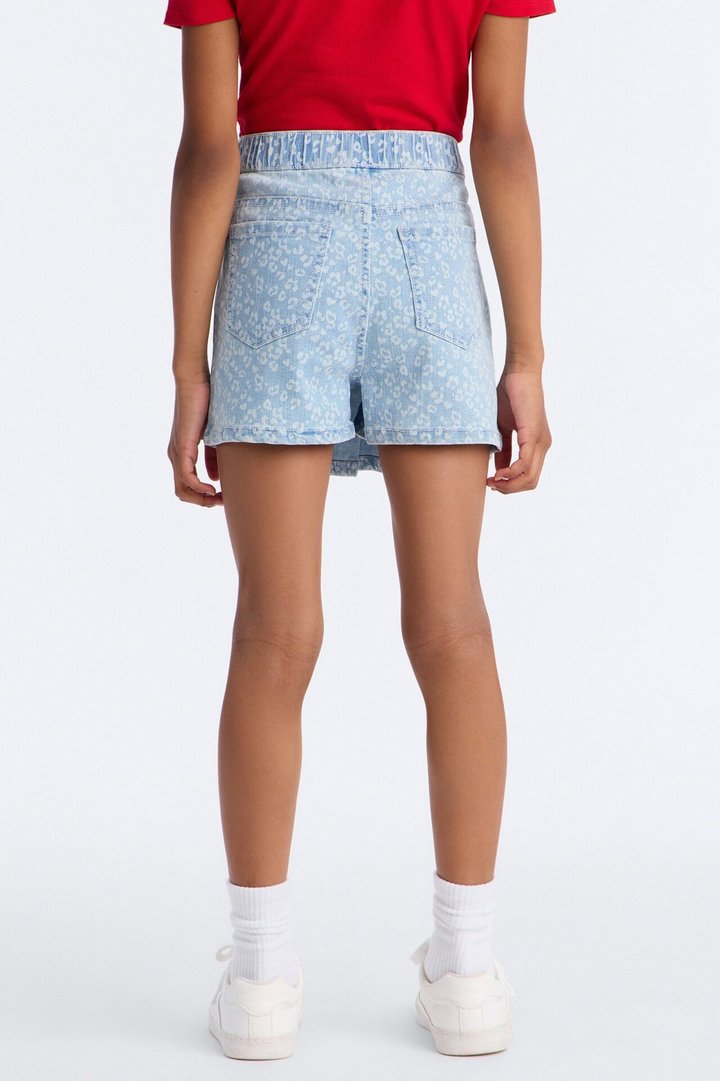 Mini Vivian Leopard Print Pleated Denim Skort - Light Wash