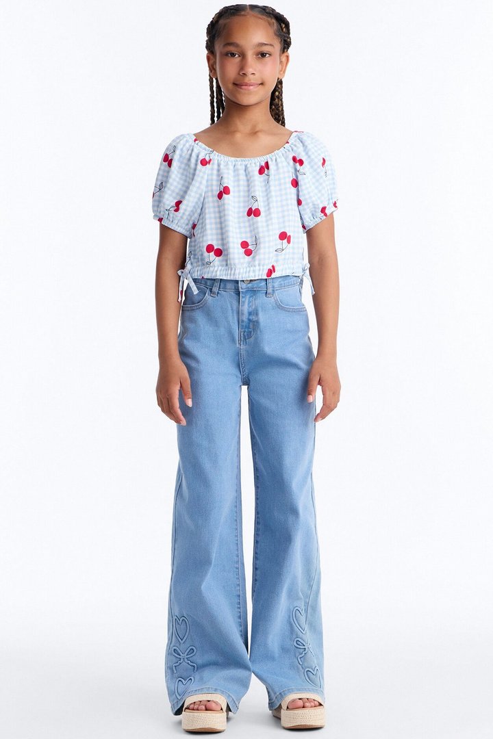 Mini Love Is The Priority Wide Leg Jeans - Light Wash