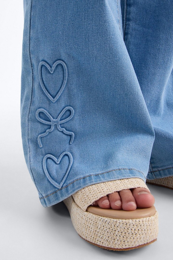 Mini Love Is The Priority Wide Leg Jeans - Light Wash