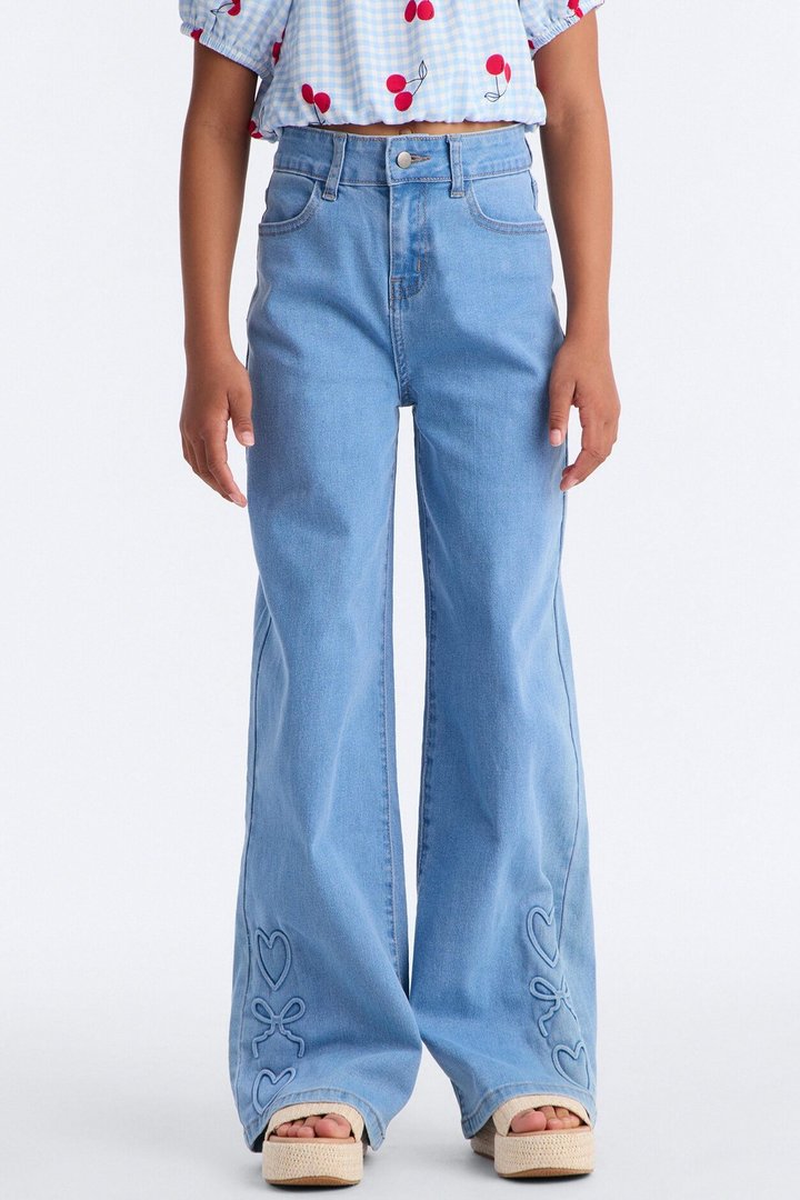 Mini Love Is The Priority Wide Leg Jeans - Light Wash