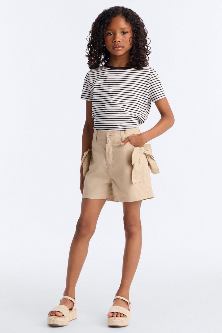 Mini Jackie Bow Poplin Short - Beige
