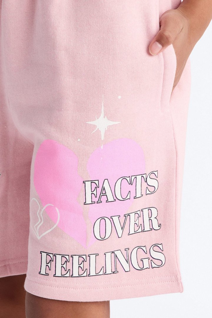Mini Facts Over Feelings Shorts - Pink