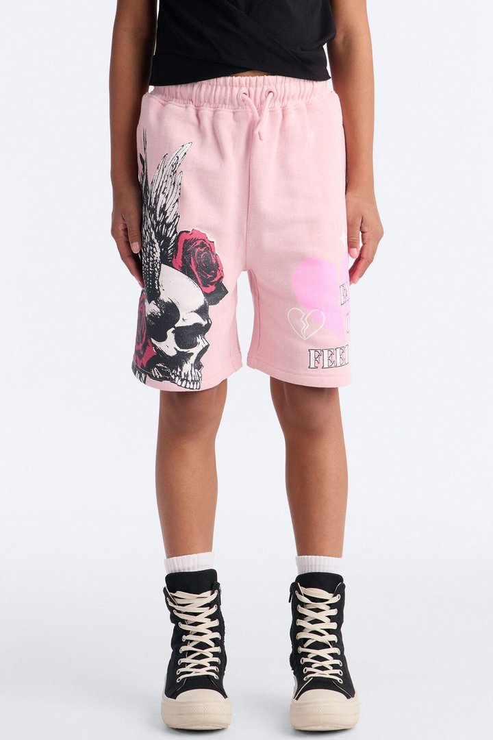 Mini Facts Over Feelings Shorts - Pink
