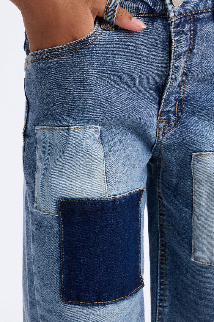 Mini Getting Impatient Patchwork Jorts - Medium Wash