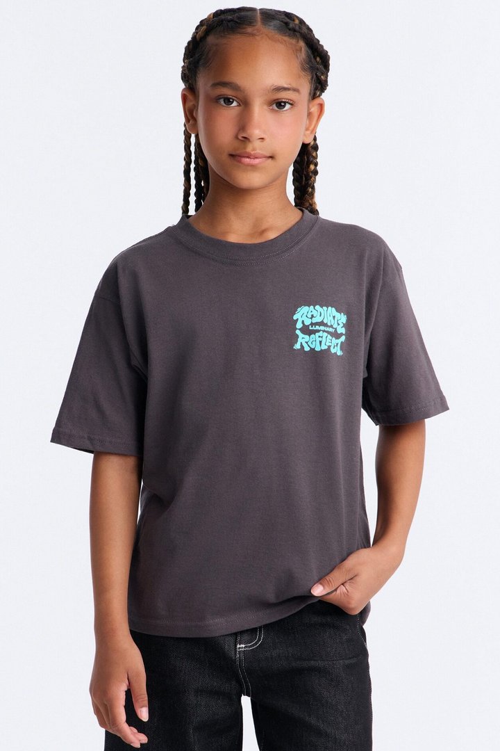 Mini Radiate Power Reflect Love Short Sleeve Tee - Charcoal