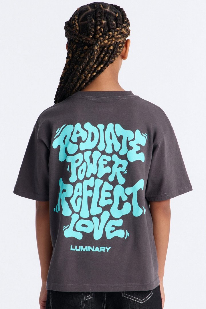 Mini Radiate Power Reflect Love Short Sleeve Tee - Charcoal