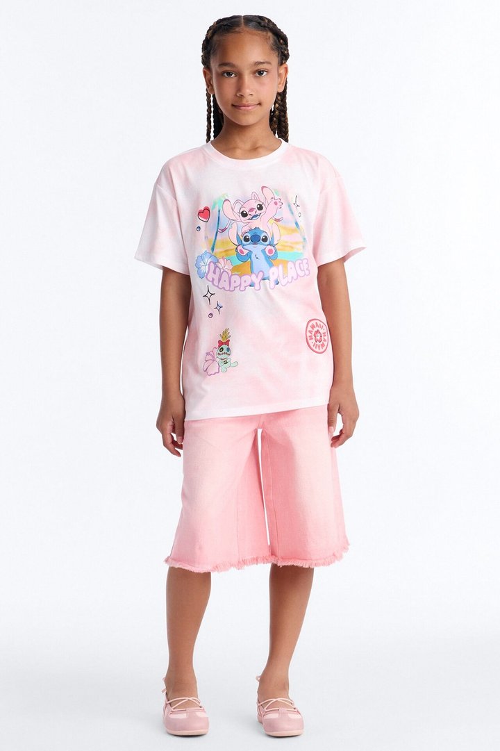 Mini Stitch And Angel Happy Place Short Sleeve Tee - Pink/combo