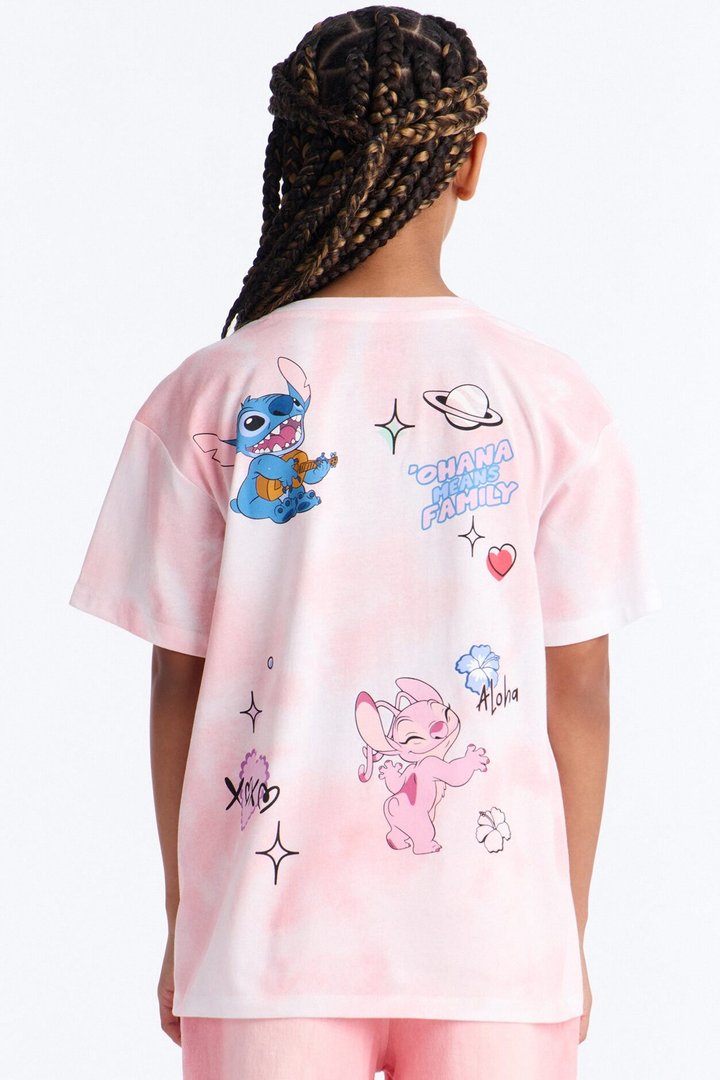 Mini Stitch And Angel Happy Place Short Sleeve Tee - Pink/combo