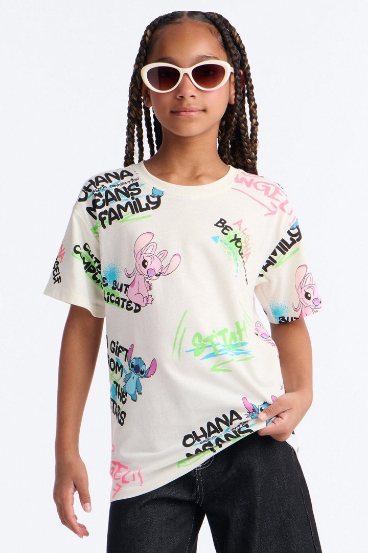Mini Stitch And Angel Cute But Complicated Short Sleeve Tee - Cream