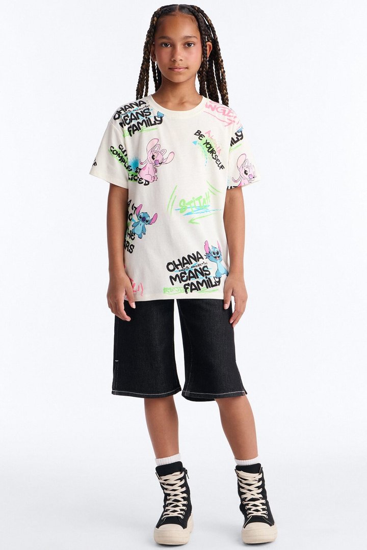 Mini Stitch And Angel Cute But Complicated Short Sleeve Tee - Cream