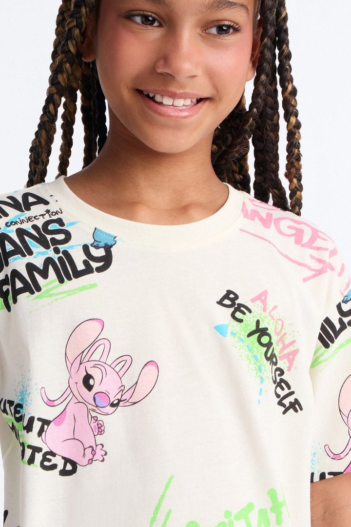 Mini Stitch And Angel Cute But Complicated Short Sleeve Tee - Cream