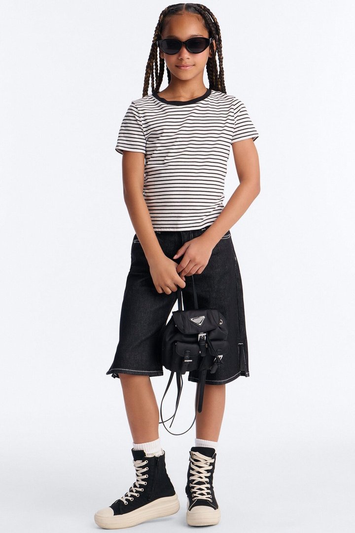 Mini Avery Striped Short Sleeve Top - White/Black