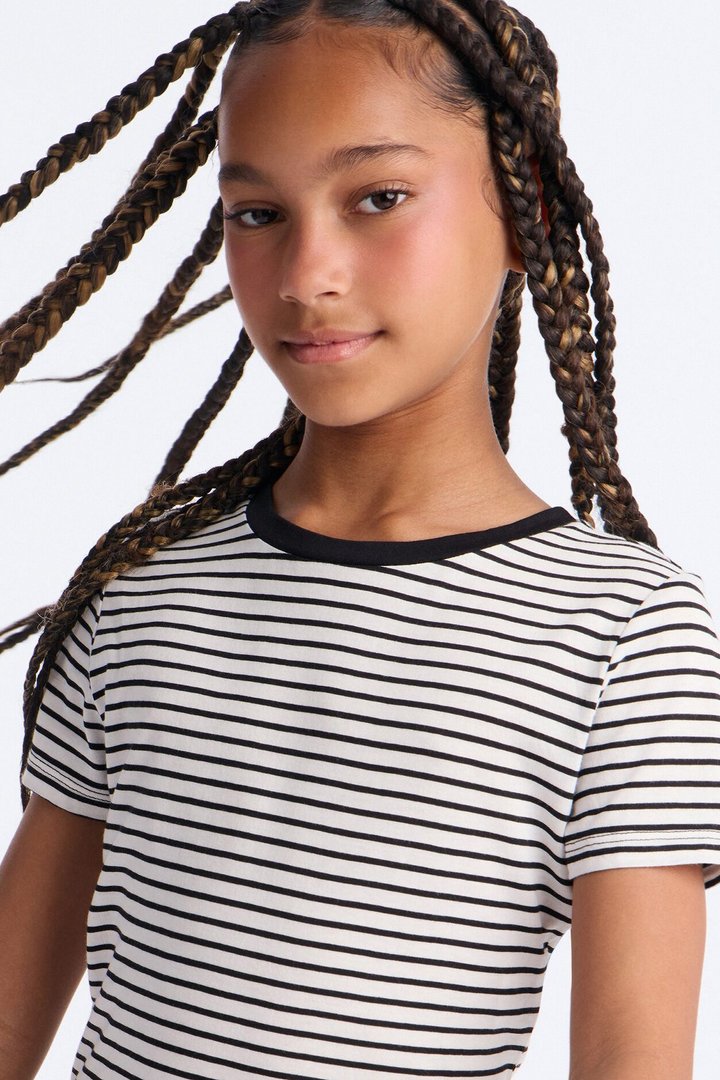 Mini Avery Striped Short Sleeve Top - White/Black