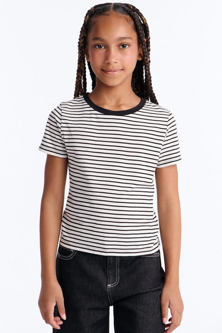 Mini Avery Striped Short Sleeve Top - White/Black