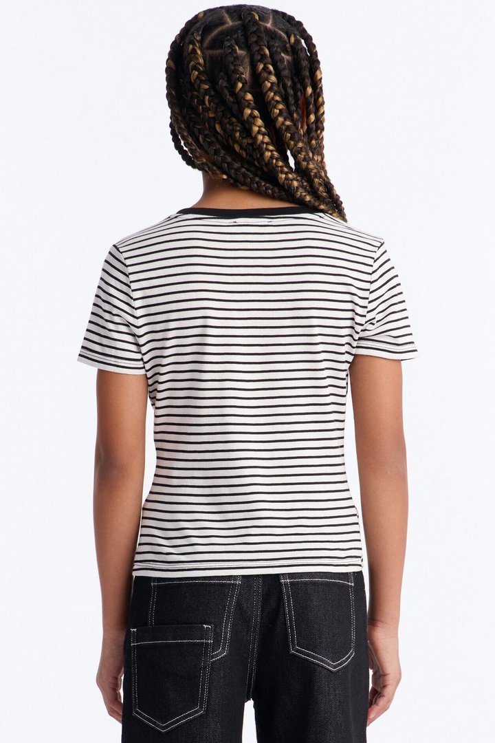 Mini Avery Striped Short Sleeve Top - White/Black