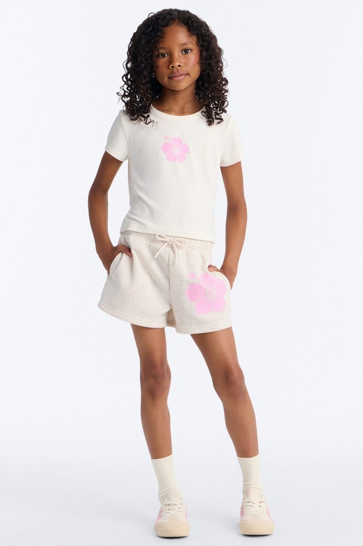 Mini Happily Hibiscus Short Set - Oatmeal
